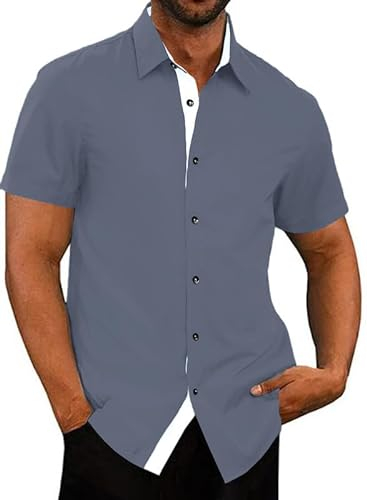 Meilicloth Hemden Herren Kurzarm Sommerhemd Herren Businesshemd Kurzarm Freizeithemd Herrenhemden Casual Regular Fit Bügelleichte Oberteile Männer Modern Freizeit Hemd Slim Fit B Grau L