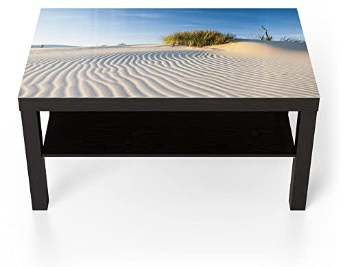 DEQORI Glastisch | schwarz groß 90x50 cm | Motiv Sanddüne Ostseeküste | ausgefallener Beistelltisch aus Glas | Hochglanz Couchtisch fürs Wohnzimmer | moderner Couch Tisch mit Design