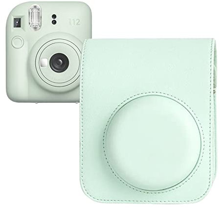 Kimyoaee Camera Case for Fujifilm Instax Mini 12 Instant Camera Cover, Leather Case with Removable Shoulder Strap (Mint Green)