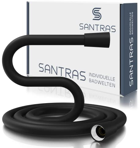 SANTRAS® Duschschlauch 1,25m aus Kunststoff in Schwarz Matt - Brauseschlauch verdrehsicher - 1/2 Zoll Standard Anschluss & Trinkwassergeprüft - Made in Germany
