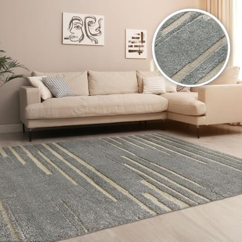 TT Home Wohnzimmer Teppich Hochflor Langflor Schlafzimmer Boho 3D Skandi Design Modern Unifarben, Farbe:Grau Beige, Größe:230x330 cm