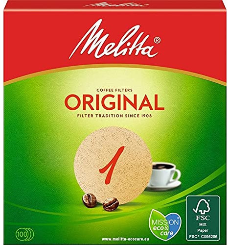 MELITTA - 100 Filtres Ronds N°1 en Papier Brun FSC pour une Infusion Pure et Naturelle - Compatible avec les Machines à Café Standard - Écologiques et Durables. - Lot De 4 - Vendu Par Lot