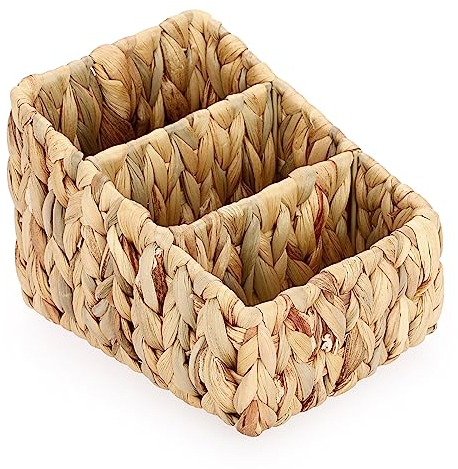 BSTKEY Natürlicher Wasserhyazinthe Fernbedienungshalter, gewebt, 3 Steckplätze, Medien, TV, Fernbedienung, Bleistift, Schreibwaren, Organizer für Tisch, Wohnzimmer