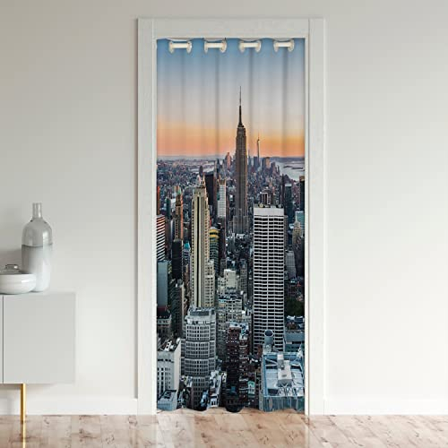 New York Türvorhang für Tür, Privatsphäre, New York City, Manhattan, Skyline, Stadtbild, Verdunkelungsvorhang, zeitgenössisch, künstlerisch, Sonnenuntergang, Landschaft, Raum, 106 x 203 cm, 1 Vorhang