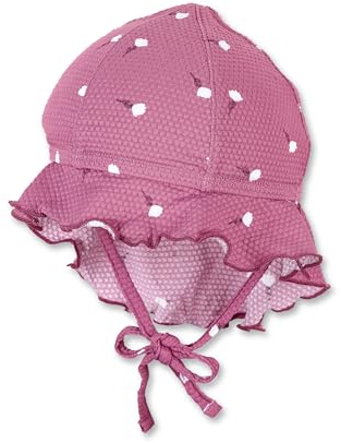 Sterntaler Bademütze Blumen mit Nackenschutz und Bindeband - Mädchen Schwimmmütze mit UV -Schutz 50+ - UV Bademütze Baby aus Bademodenstoff - Schirmmütze für Badespaß an sonnigen Tagen - purpur, 47