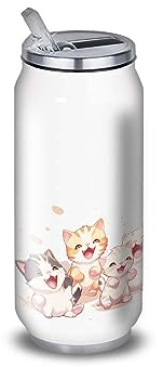 Gourde/Bouteille d'eau en Aluminium - Acier Inoxydable (thermos 24h) réutilisable 330ml à 750ml, thème anime japonais Chatons (Acier inoxydable, Canette M 500ml)