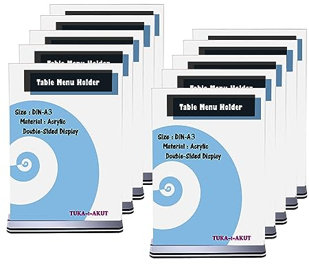 TUKA 10er Tischaufsteller A3 Hochformat mit Sockelboden, Acryl Werbeaufsteller Tischständer Doppelseitiges Display, Flyer Aufsteller, Menükartenhalter, Glasklar Acrylglas T-Ständer, TKD8205-A3-10x