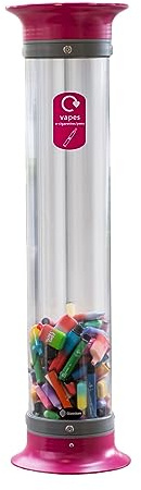 Glasdon C-Thru 15L Vape Recycling Bin Transparent Vape Collection Tube | 15 Litre Clear Polycarbonate Vape Recycling Pod with Recycling Sticker, Screw-on top & Coloured Funnel Lid For Offices Retail
