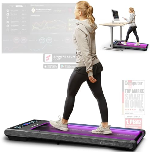 Sportstech Laufband für Zuhause, Walking Pad, 1-8km/h, Under Desk Treadmill, 11,5% Steigung, Ultra-leise, inklusive App Mitgliedschaft, 120 kg belastbar, kompakt, LCD Display, Homeoffice, sWalk