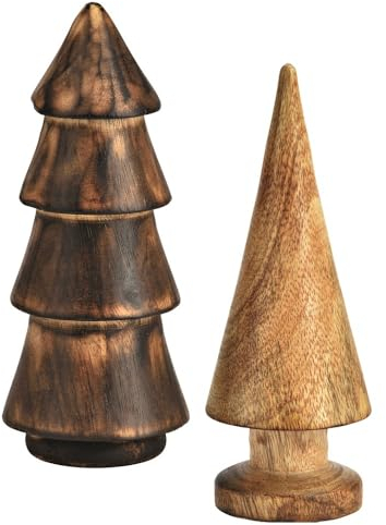 Miss Lovely Deko-Figuren Holz Tannen-Baum 2er Set Weihnachts-Deko-Figuren Tannenbäume aus Holz Weihnachts-Dekoration Figur Tannen-Baum Natur Advent Winter