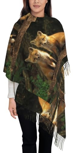 VhoMes Schal Roter Fuchs-Tier-Quastenschal, warmer Fransenschal, luxuriöser Damen-Wickelschal, für alle Jahreszeiten, 72 x 197 cm