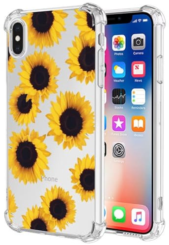 Jhxtech Phone Case for iPhone XS Max Case, Apple XS Max girls women, Slim Shockproof Clear Floral Pattern Soft Flexible TPU Protective Cover for iPhone XS Max Sunflower