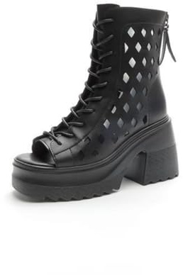 ANUFER Donna Peep Toe Sandali Gladiatore Tacco Grosso Cuoio Estate Stivaletti
