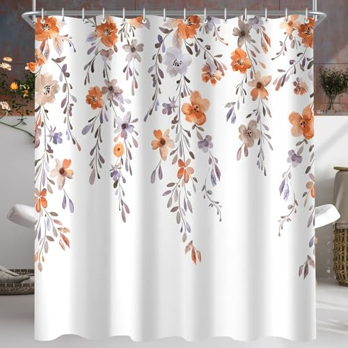 Lerores Duschvorhang 240x200cm Gelbe Blume, Beschwerter Saum Antischimme, Wasserabweisend, Waschbar Polyester Badevorhänge mit 16 Ösen und Duschvorhangringen für Badezimmer, Badewanne