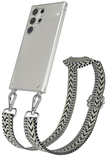 EAZY CASE Handykette - Verstellbares Taschenband kompatibel mit Galaxy S24 Ultra, Schulterriemen, Handykordel mit Silikon Hülle, Umhängetasche, Grün Schwarz Silber