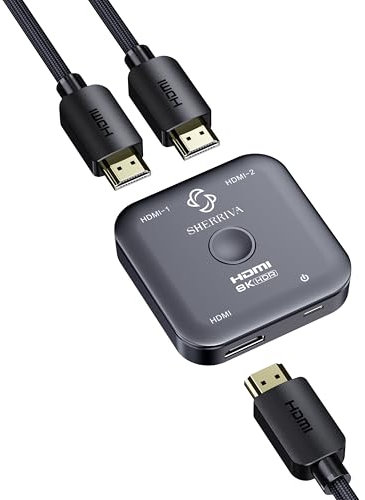 SHERRIVA Conmutador HDMI 10K 8K - Conmutador HDMI 2 en 1, conmutador divisor HDMI, concentrador HDMI bidireccional, soporta 8K @60Hz, 4K @240Hz, compatible con PS5/4, Xbox, Fire Stick, Apple TV,