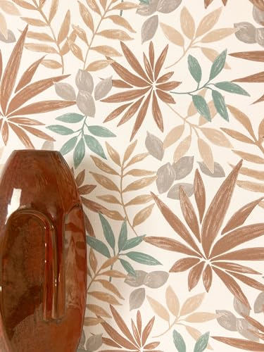 Newroom Tapete Bunt Vliestapete Dschungel - Mustertapete Modern Braun Türkis Palmen Blätter Dschungeltapete Tropisch Blumentapete Palmenblätter inkl. Tapezier-Ratgeber