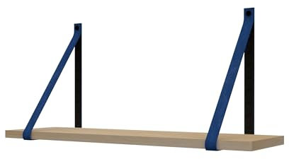 Handles and More - Regalhalterung aus Leder - 2 x Regalträger aus Leder - Regalhalter für Wandregal - Blau - Geeignet für eine Regalbreite von 19-24 cm - Tragfähigkeit bis zu 15 kg