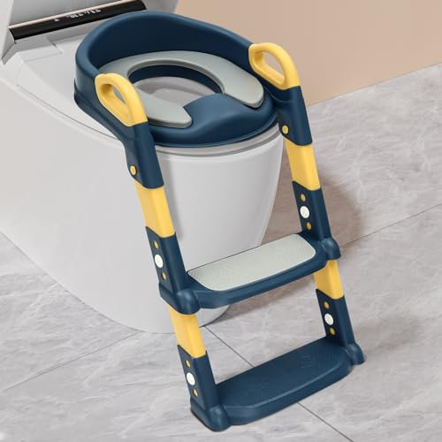 Sedile WC con scala per bambini, per scale, per bambini, per WC, per bambini, altezza regolabile, colore: blu