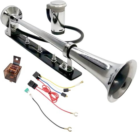YIYIDA Autohupe LKW Hupe Lauter Lautsprecher Lufthupe silber Einstellbares Installationszubehör Air horn Chrom Zink Trompete Lufthorn Car horn für 12V LKW Lastwagen Boot Auto ect