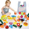 BuzzoXerex Accessoires Cuisine Enfants, Bois de Fruits et Légumes Jeux Enfant, Découpe de Fruits et Légumes Alimentaires en Bois avec Planches à découper et Couteaux Jouets en Bois pour Enfants