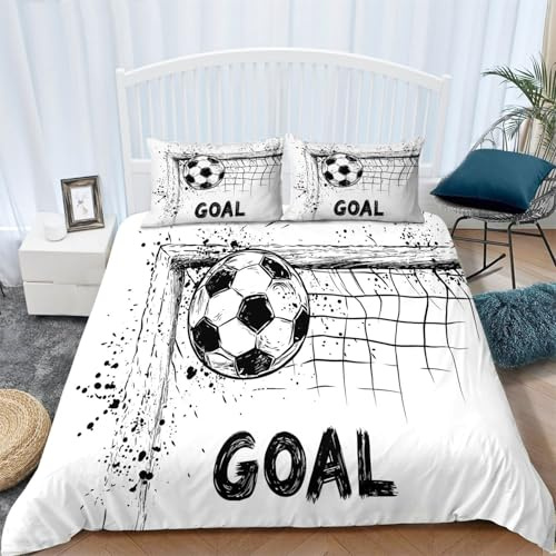 Générique Housse de Couette 220 x 240 cm Enfant Personne Ballon de Foot illustrant Un But Parure de Lit Imprimée Motif Microfibre avec Fermeture Eclair avec 2 Taies d'oreiller 65x65cm