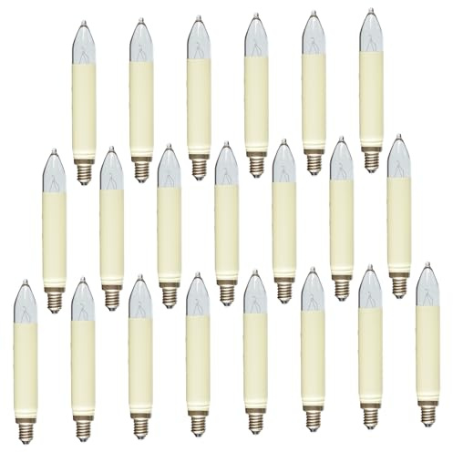 Erzgebirgslicht - AUSWAHL - 21 Stück Schaftkerze 12V 3W E10 für 20 Brennstellen Ersatzbirne Glühbirne (Normal-) Schaftkerze Glühlämpchen für Lichterketten Pyramide und Schwibbogen (keine LED!)