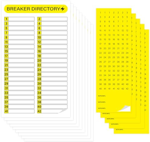 STARLIBOO Lot de 16 feuilles d'étiquettes pour panneau de disjoncteur, étiquettes autocollantes imperméables et durables pour boîte électrique, jaune