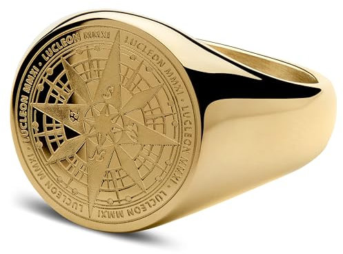 Lucleon by Trendhim Ring Herren | Kompass-Siegelring aus chirurgischem Edelstahl mit graviertem Signet | Dänisches Design | Stilvoller Männerschmuck für Alltag & Anlass