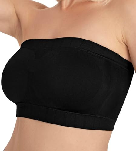 Conturve Women's Seamless, Breathable Convertible Strapless Bandeau Bra - Black, 3XL