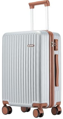 Ruausine Handgepäck Flugzeugtauglich Hartschalenkoffer mit 4 Spinner-Rollen Leichter Kleiner Reisekoffer mit TSA-Schloss (Silvery)