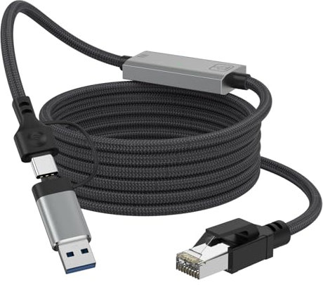 USB to Ethernet Cable 6.6FT, 2 in 1 USB 3.0 Type-C to RJ45 Gigabit LAN Cord, 2.5Gbps Shielded Internet LAN Network Cable Compatible for MacBook,iPhone 16/15,iPad,Dell XPS,Galaxy, Smartphone, Laptop