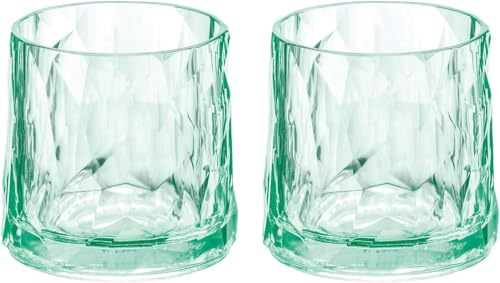 koziol Superglas Club No. 2, 2 Stück, 250 ml, Whiskeyglas aus kristallklarem Kunststoff, luxuriös, unzerbrechlich, wiederverwendbar, Party, Camping, 2er Set (Transparent Jade)