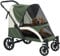 PawHut Hundewagen Hundebuggy klappbar für große Hunde & Katzen bis 30 kg Katzenbuggy mit Kissen Netzfenstern Türen Aufbewahrungstasche Katzenwagen mit Sicherheitsleinen, Bremsen, Buggy Dunkelgrün