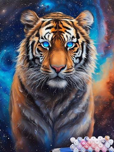 Malen nach Zahlen Erwachsene Tiger, Paint by Numbers for Kinder Tier, DIY Handgemalt Ölgemälde Kit inklusive Pinsel und Acrylfarben für Anfänger für Zimmer Deko Wanddeko Ohne Rahmen 50x70cm U-3