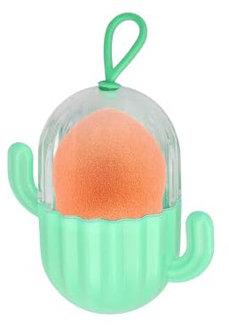 AIBULO 1 PCS Makeup Sponge with Cactus Storage Box – Compact Portable Makeup Sponge Holder for Travel & Daily Use – Stylish, Hygienic Non-Latex Beauty Blender with Protective Case