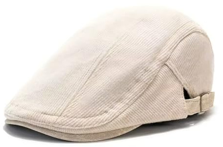 QI YUAN Vintage Schiebermütze Cord Flatcap Winter Schirmmütze für Herren mit Verstellbarer Schnalle (DE/NL/SE/PL, Numerisch, 56, 60, Beige)