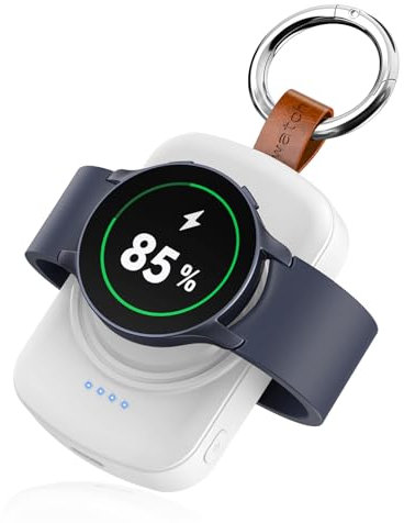 1800mAh Cargador para Samsung Galaxy Watch 7/Ultra/6/6 Classic/5 Pro/5/4/3/Active 2/1, Power Bank Bateria Externa Portatil para Samsung Reloj, Powerbank Magnético Cable de Carga Inalámbrico (X27-W)