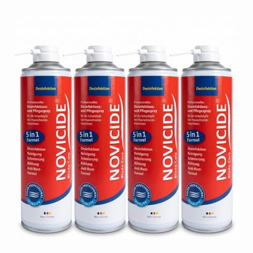 NOVICIDE Blade Care Spray 5in1 4x500ml Desinfektion Haarschneidemaschine | Desinfiziert nach EU-Hygienestandard gegen Viren, Bakterien & Pilze. Nur 3 Min. Einwirkzeit - kein klebriger Ölfilm danach.