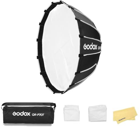 Godox QR-P70T 70cm/27.6 Pouces Softbox Parabolique à Dégagement Rapide,Monture Bowen avec Diffuseur Intérieur et Frontal,Convient pour Les Prises de Vue sur Site et dans Les Petits Espaces