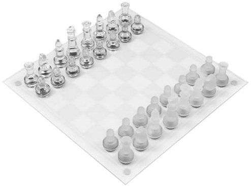 KIXZSAZ Set di scacchi in vetro con scacchiera Scacchiera in cristallo Gioco interattivo Forniture educative Centrotavola per la stanza Decorazioni per la casa