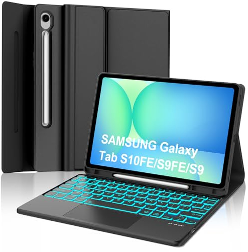 Keyboard Case with Touchpad for Samsung Galaxy Tab S10 Lite S10 FE 2025/S9 FE 2023 10.9 Inch, Wireless Bluetooth Backlit Trackpad Keyboard with Stand Cover for Samsung Galaxy Tab S9 11 Inch 2023-Black