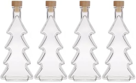 Flaschenland 4 Glasflaschen 500 ml in Tannenbaum-Optik inklusive Korkverschlüsse, ideal für Weihnachten als Likörflasche, Geschenkeflasche oder zum Befüllen mit Öl, Saft oder anderen Getränken