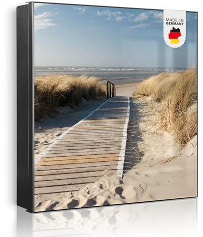 banjado Großer Schlüsselkasten Metall - Schlüsselbox 30x30cm beschreibbarer mit 32 Haken - Schlüsselkasten modern für Schlüsselaufbewahrung - Korpus Schwarz Scharnier Rechts - Motiv Dünen