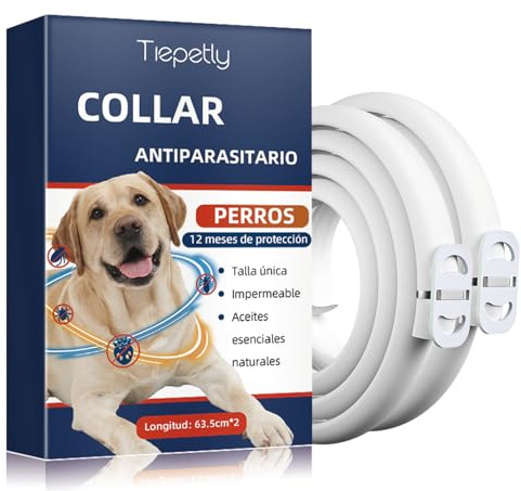 Collar Antiparasitario Perros Ajustable, Elimina Pulgas, Garrapatas, Collar Antipulgas Perro con Aceites Esenciales 100% Naturales, Ideal para Perros Grandes, Medianos y Pequeños