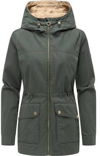 Ragwear Damen leichte Übergangsjacke kurzer Parka mit Kapuze und innenliegendem Taillenzugband Lenoa Vintage XS-XXL