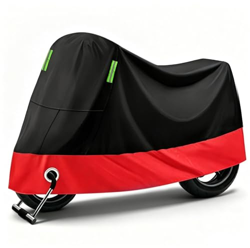 Henjunu Cubierta para Scooter de Motor,(245 cm x 105 cm) (Negro Rojo) | Cubierta de Moto Impermeable,Funda para Motocicleta, Lona para Motocicleta, Impermeable, Resistente al Invierno