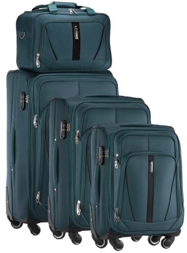 Diamond 4-teiliges Weichschalenkoffer-Set mit Reisetasche – Grün, Erweiterbar, 360° Rollen, Zahlenschloss, Codura 1200D, Leicht & Robust