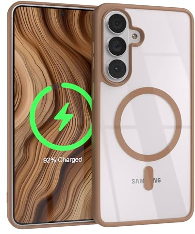 EAZY CASE Hülle für Galaxy S26 Plus kompatibel mit Qi Charging Ultra Aufprallschutz Stoßfest und Kratzfest dünne Schutzhülle mit Kameraschutz Silikon Cover Clear Hybrid Handy Case Braun - Qi Charging