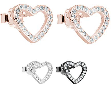 Treuheld Ohrstecker - 925 Silber - Umriss Herz - Kristalle [03.] - Rosegold